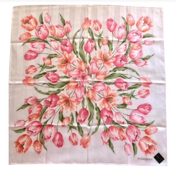 Yves Saint Laurent Accessories - 🌸 Yves Saint Laurent Pink & Green Floral Handkerchief / Mini Scarf NWT!